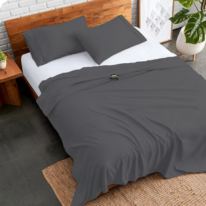 Dark Grey Flat Sheet with Pillowcase Solid Comfy Sateen
