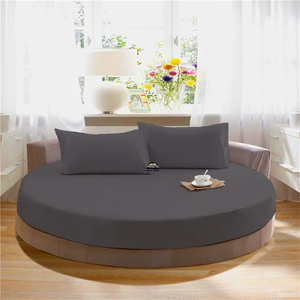 Dark Grey Round Fitted Sheet with Pillowcase Bliss Solid Sateen