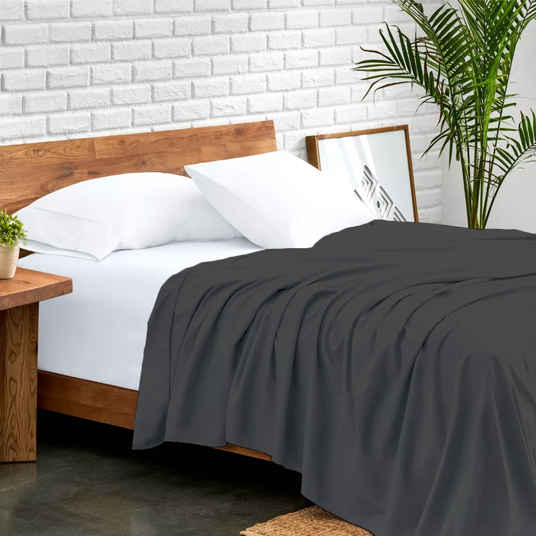 Grey Flat Sheet Solid Bliss Sateen