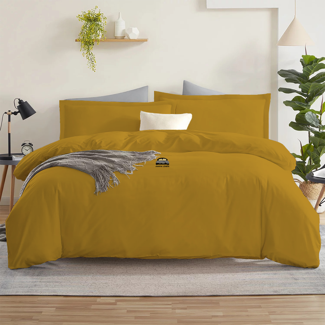 Gold Duvet Cover Set | Solid 300 TC Comfy Cotton - AanyaLinen
