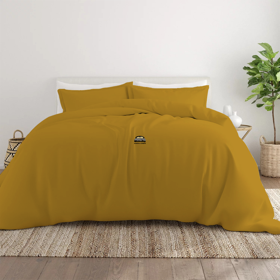 Gold Duvet Cover Set Solid 300 TC Comfy Cotton AanyaLinen