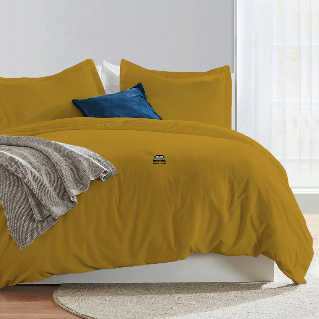 Gold Duvet Cover Set Solid 300 TC Comfy Cotton AanyaLinen