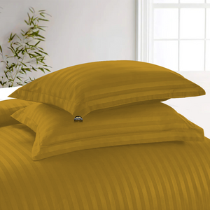 Gold Stripe Duvet Cover Set with Fitted Sheet Comfy Sateen
