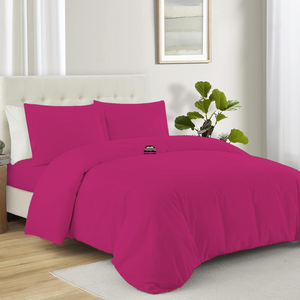 Solid Hot Pink Duvet Cover Set with Fitted Sheet Comfy