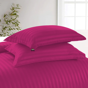 Hot Pink Stripe Duvet Cover Set with Fitted Sheet Sateen Comfy