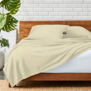 Comfy Ivory Flat Sheet with Pillowcase Solid Sateen