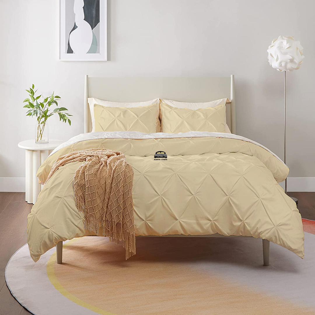 Ivory Cream Pintuck Duvet Cover King Queen AanyaLinen