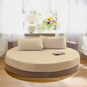 Ivory Round Fitted Sheet with Pillowcase Comfy Solid Sateen