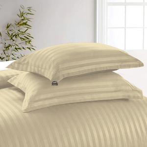 Ivory Stripe Duvet Cover Set with Fitted Sheet Sateen Comfy