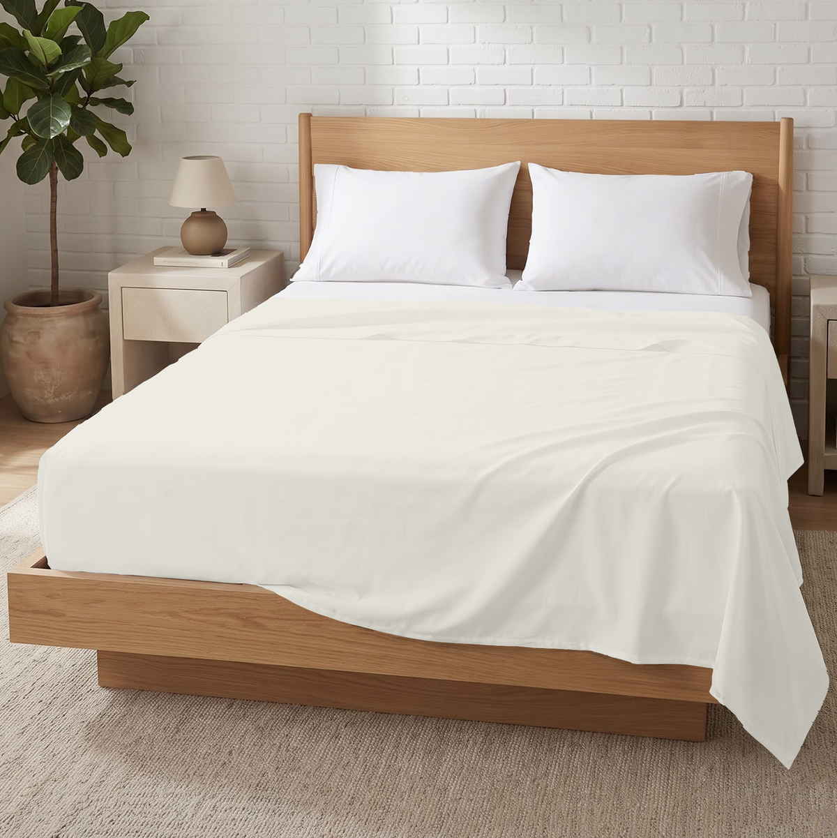 Ivory 600 Thread Count Flat Sheet Only | 100% Cotton Sateen