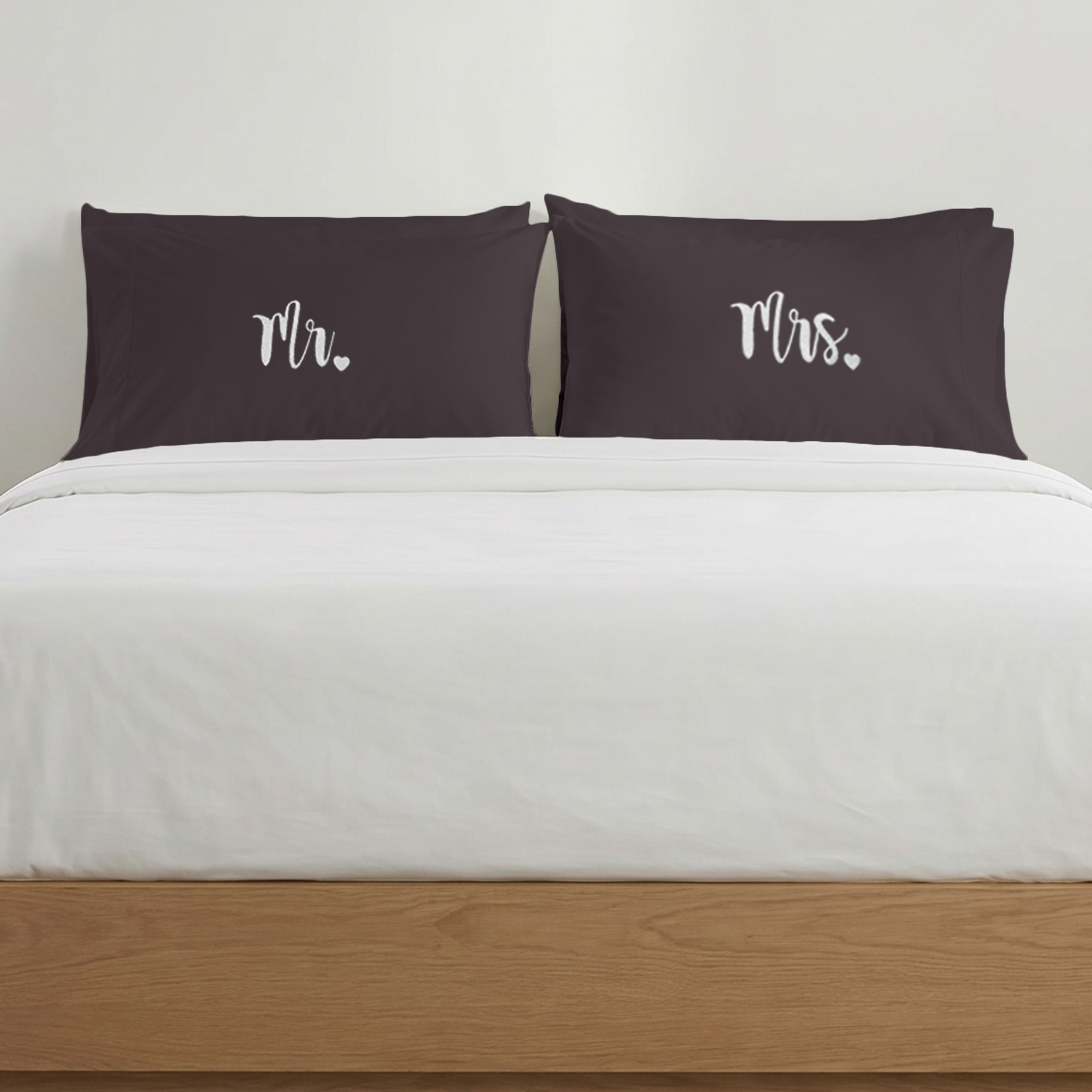 Lavender Mr. & Mrs. Heart Pillow Covers | White Embroidery