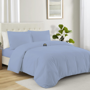 Light Blue Duvet Cover Set with Fitted Sheet Solid Comfy Sateen