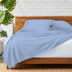 Light Blue Flat Sheet with Pillowcase Bliss Solid Sateen