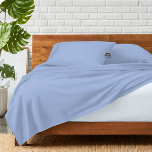 Sky Blue Flat Sheet with Pillowcase Comfy Solid Sateen