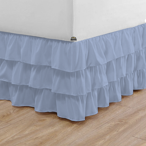 Light Blue Multi Ruffle Bed Skirt Comfy Solid