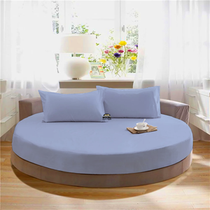 Light Blue Round Fitted Sheet with Pillowcase Bliss Solid Sateen