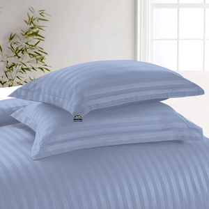 Light Blue Stripe Duvet Cover Set with Fitted Sheet Sateen Comfy