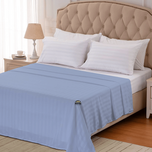 Light Blue Stripe Flat Sheet Comfy Sateen