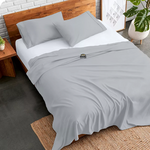 Light Grey Flat Sheet with Pillowcase Bliss Solid Sateen