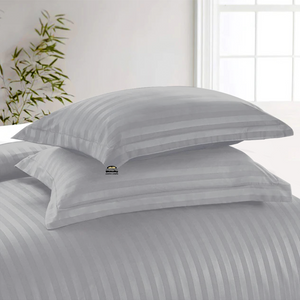 Light Grey Stripe Duvet Cover Set with Fitted Sheet Sateen Comfy