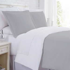 Light Grey and White Reversible Duvet Set Solid Comfy Sateen