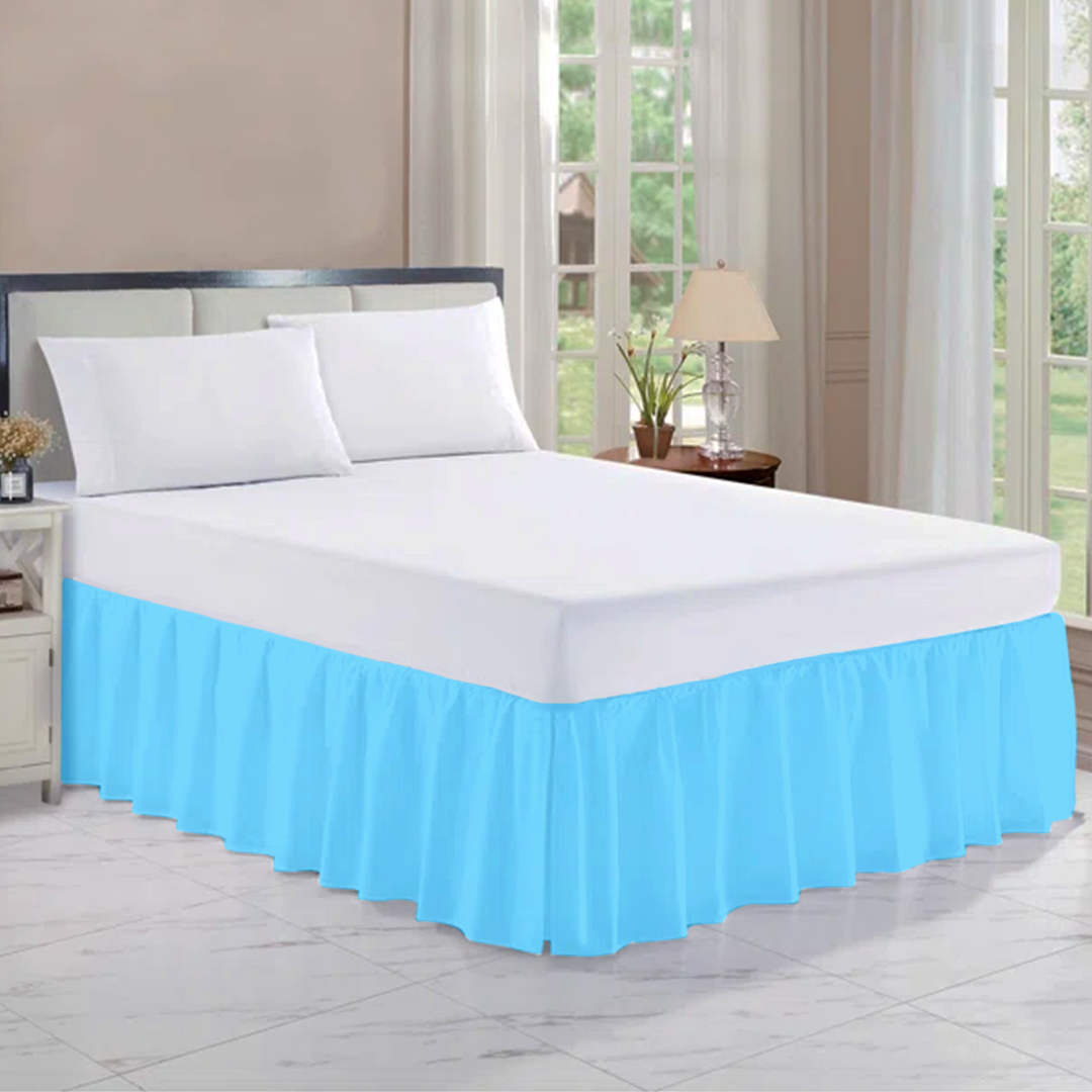 Light Blue Gathered Bed Skirt Solid Bliss