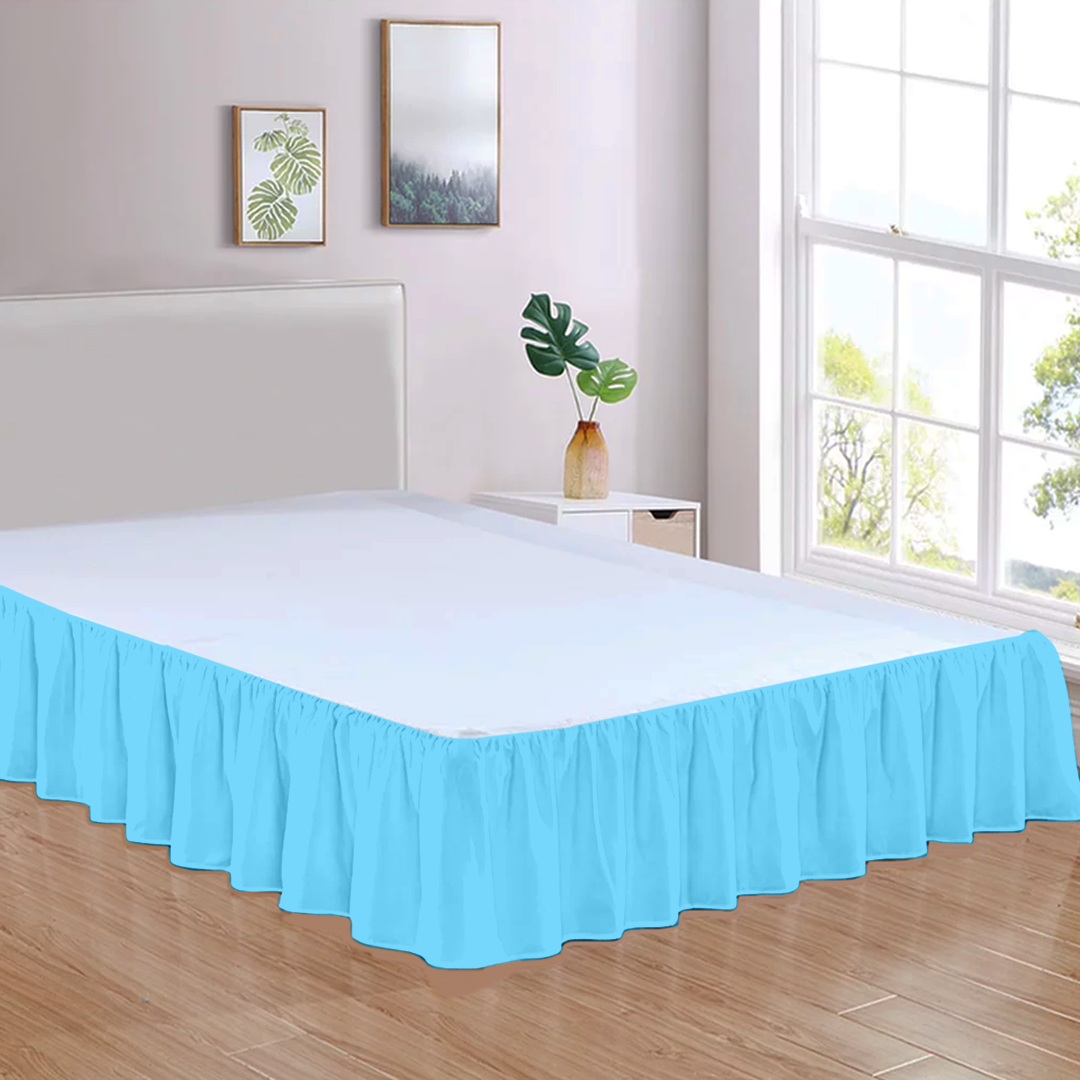 Light Blue Gathered Bed Skirt Solid Bliss