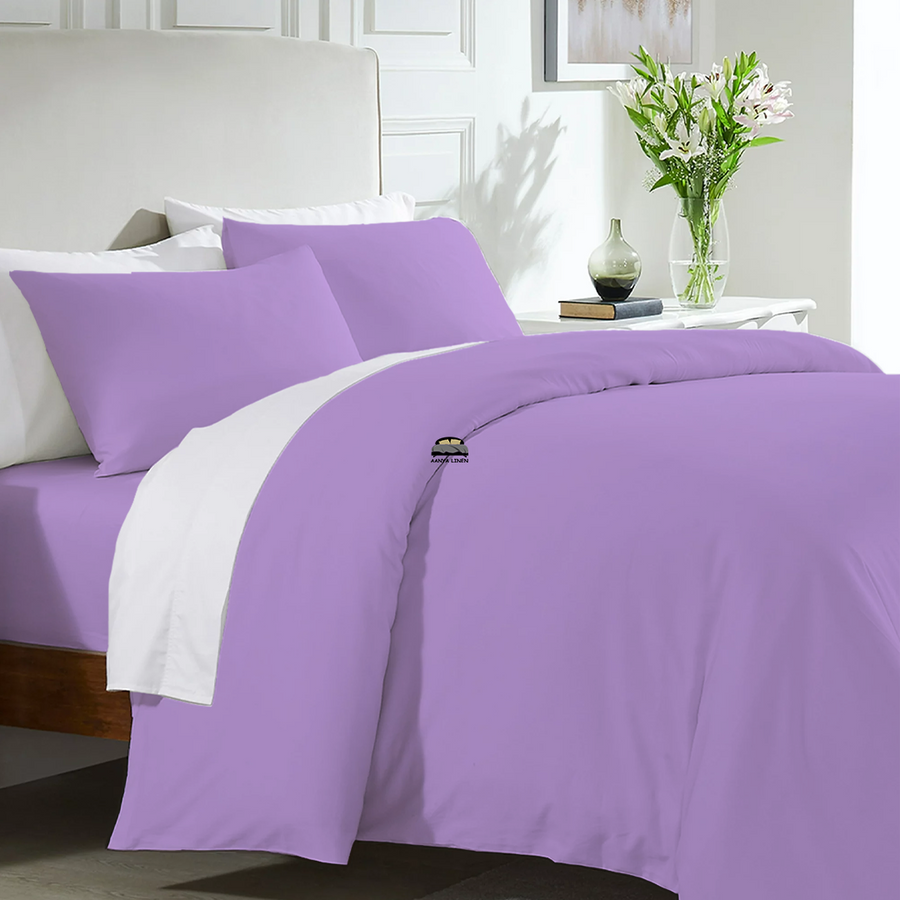 Lilac Duvet Cover Set with Fitted Sheet AanyaLinen