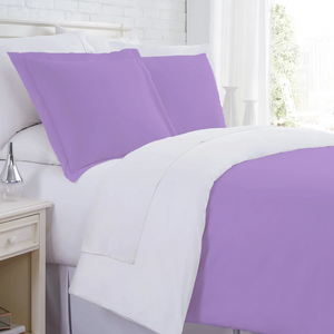 Lilac and White Reversible Duvet Set Solid Comfy Sateen