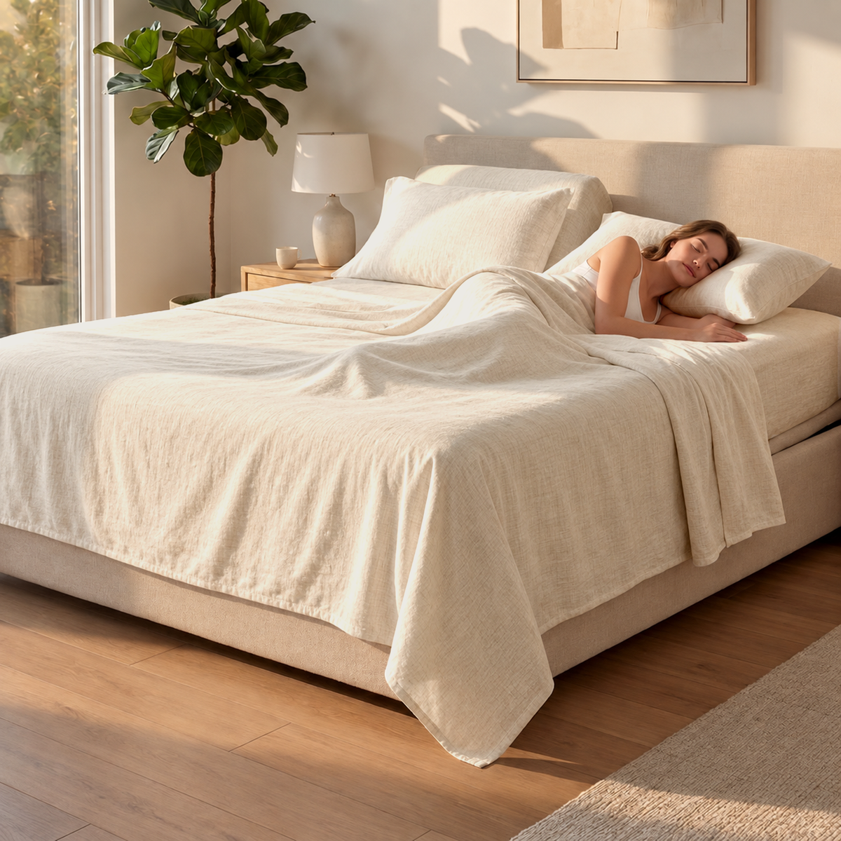 Natural Linen Oversized Top Split Sheet Set | Pre-Washed 100% Linen