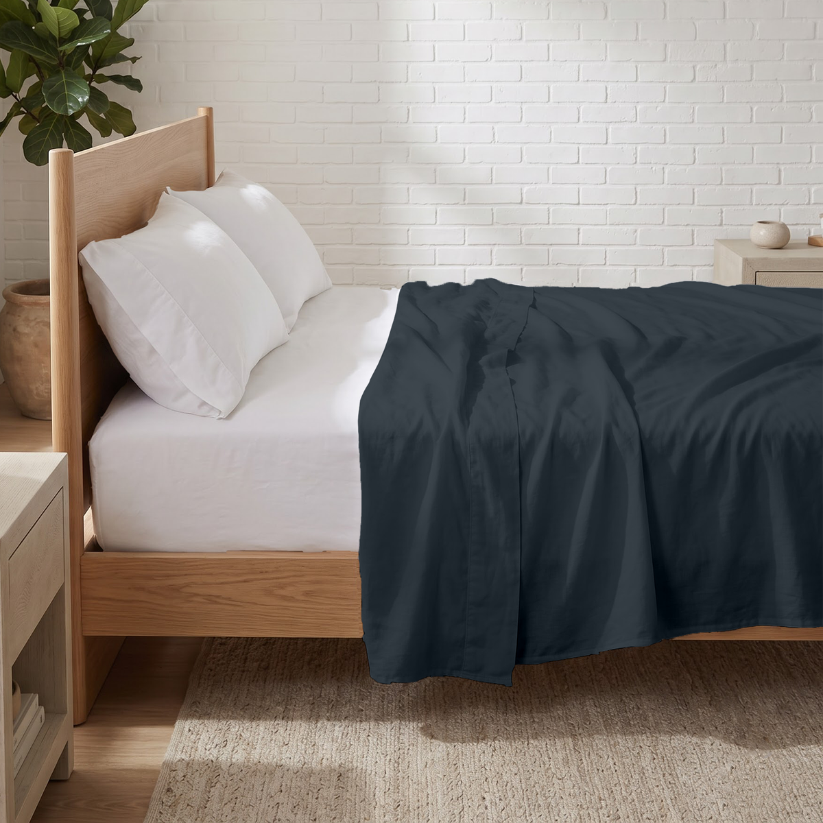 Medium Blue 600 Thread Count Flat Sheet Only | 100% Cotton Sateen