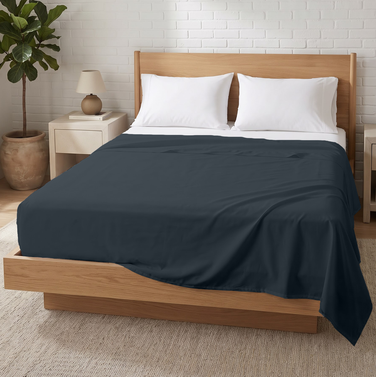 Medium Blue 600 Thread Count Flat Sheet Only | 100% Cotton Sateen