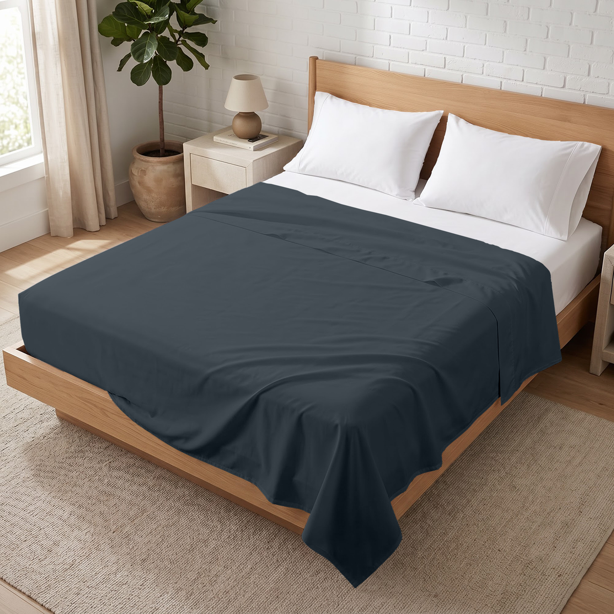 Medium Blue 600 Thread Count Flat Sheet Only | 100% Cotton Sateen