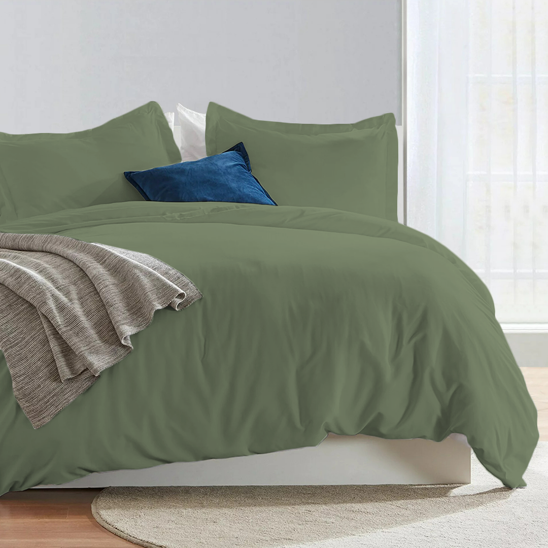 Moss Duvet Cover Set Solid Comfy Sateen