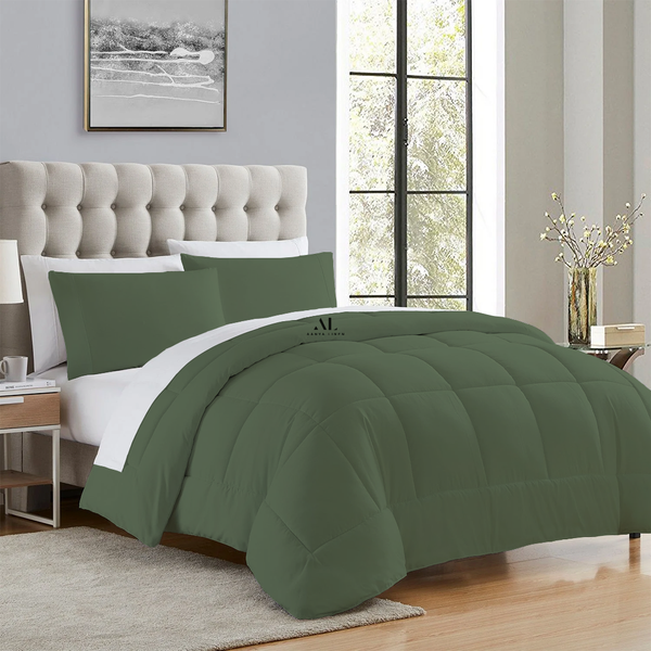 Moss Green Comforter Box Pattern In King, Queen - AanyaLinen