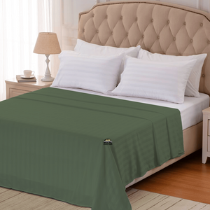 Moss Green Stripe Flat Sheet Comfy Sateen