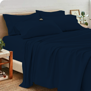Navy Blue Sheet Set with Extra Pillowcase Solid Bliss Sateen