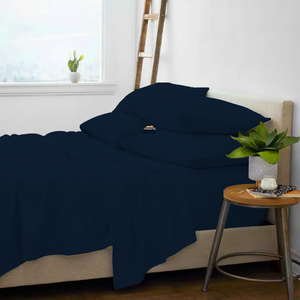 Navy Blue Sheet Set with Extra Pillowcase Solid Bliss Sateen