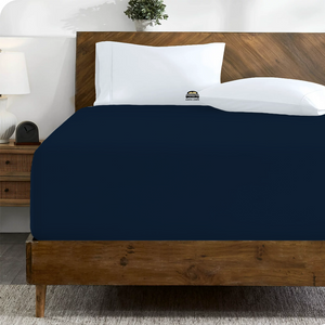 Navy Blue Fitted Sheet Solid Sateen Comfy