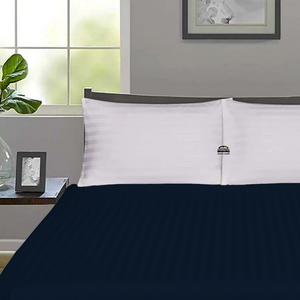 Navy Blue Stripe Fitted Sheet Comfy Sateen
