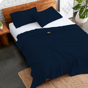 Navy Blue Flat Sheet with Pillowcase Bliss Solid Sateen
