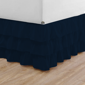 Navy Blue Multi Ruffle Bed Skirt Bliss Solid
