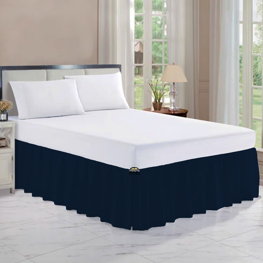 Navy Blue Gathered Bed Skirt AanyaLinen