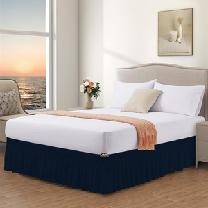 Navy Blue Wrap Around Bed Skirt Solid Comfy Sateen