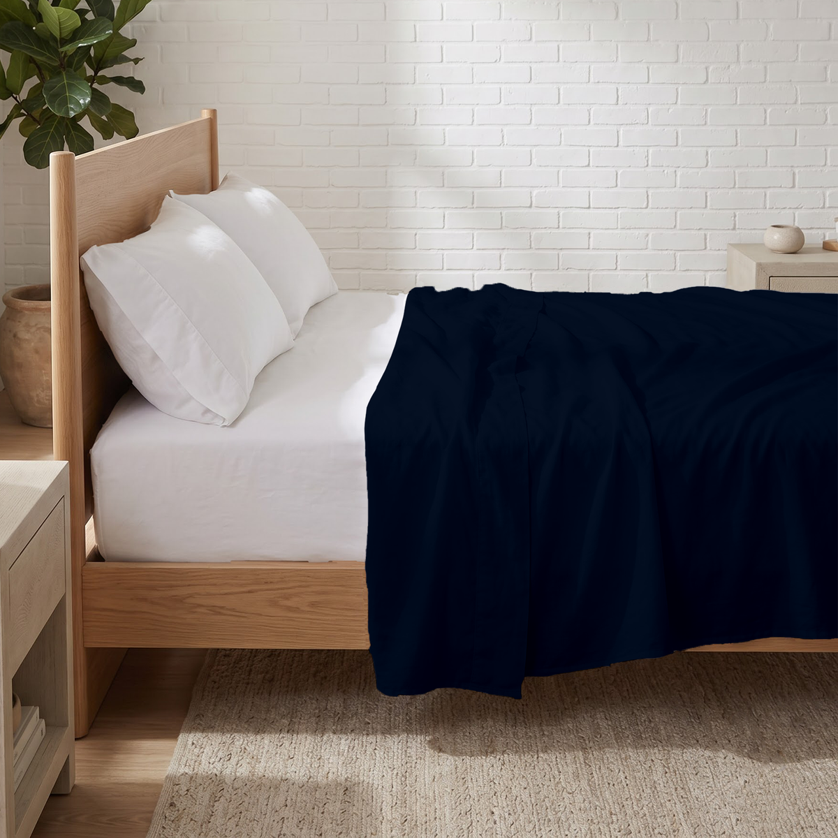 Navy Blue 600 Thread Count Flat Sheet Only | 100% Cotton Sateen