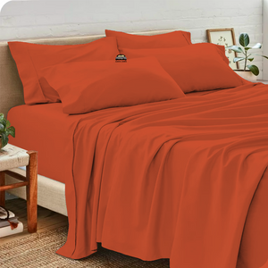 Orange Sheet Set with Extra Pillowcase Comfy Solid Sateen