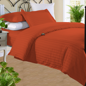 Stripe Duvet Cover Set and Fitted Sheet Sateen Comfy Orange