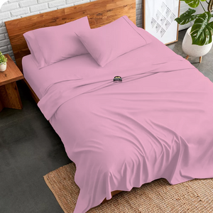 Pink Bed Sheets Set Comfy Solid Sateen