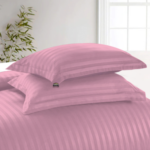 Pink Stripe Duvet Cover Set with Fitted Sheet Sateen Comfy