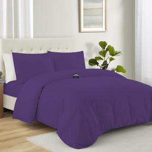 Purple Duvet Cover Set with Fitted Sheet Solid Comfy Sateen